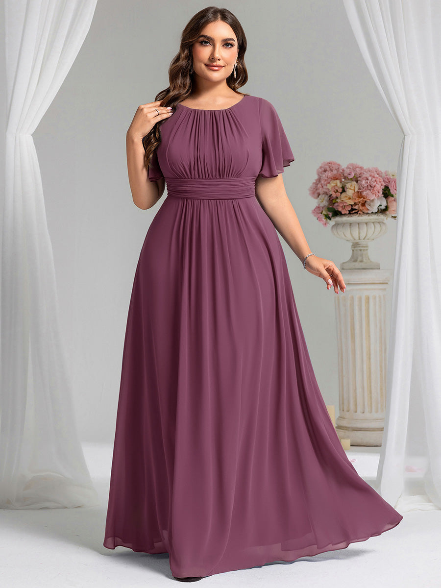 Color=Damson | Fast Delivery Short Sleeve Ruffle Pleated A-Line Floor Length Bridesmaid Dresses-Damson 26