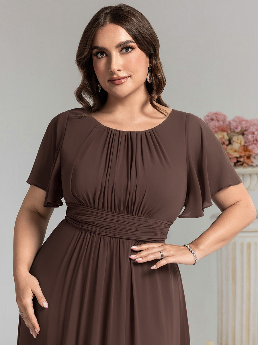 Color=Espresso | Fast Delivery Short Sleeve Ruffle Pleated A-Line Floor Length Bridesmaid Dresses-Espresso 38