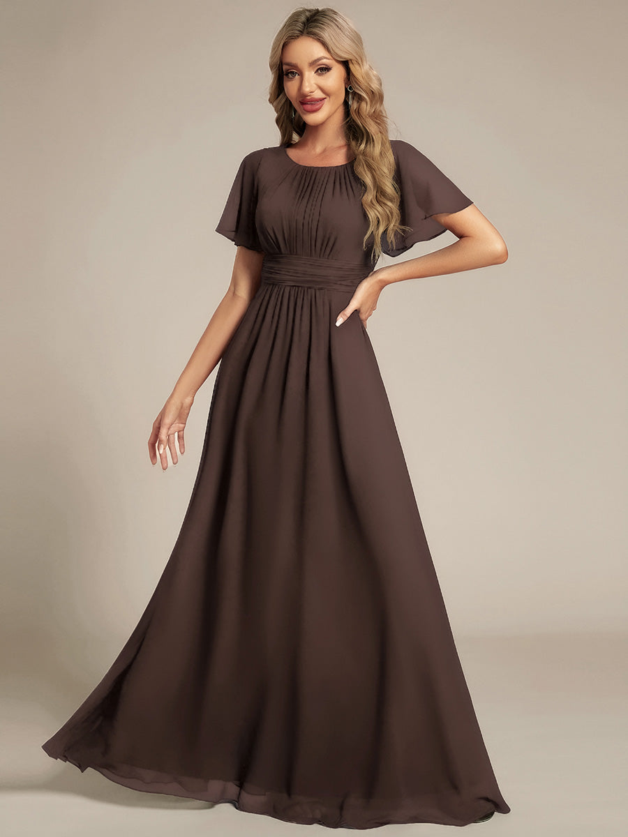 Color=Espresso | Fast Delivery Short Sleeve Ruffle Pleated A-Line Floor Length Bridesmaid Dresses-Espresso 34