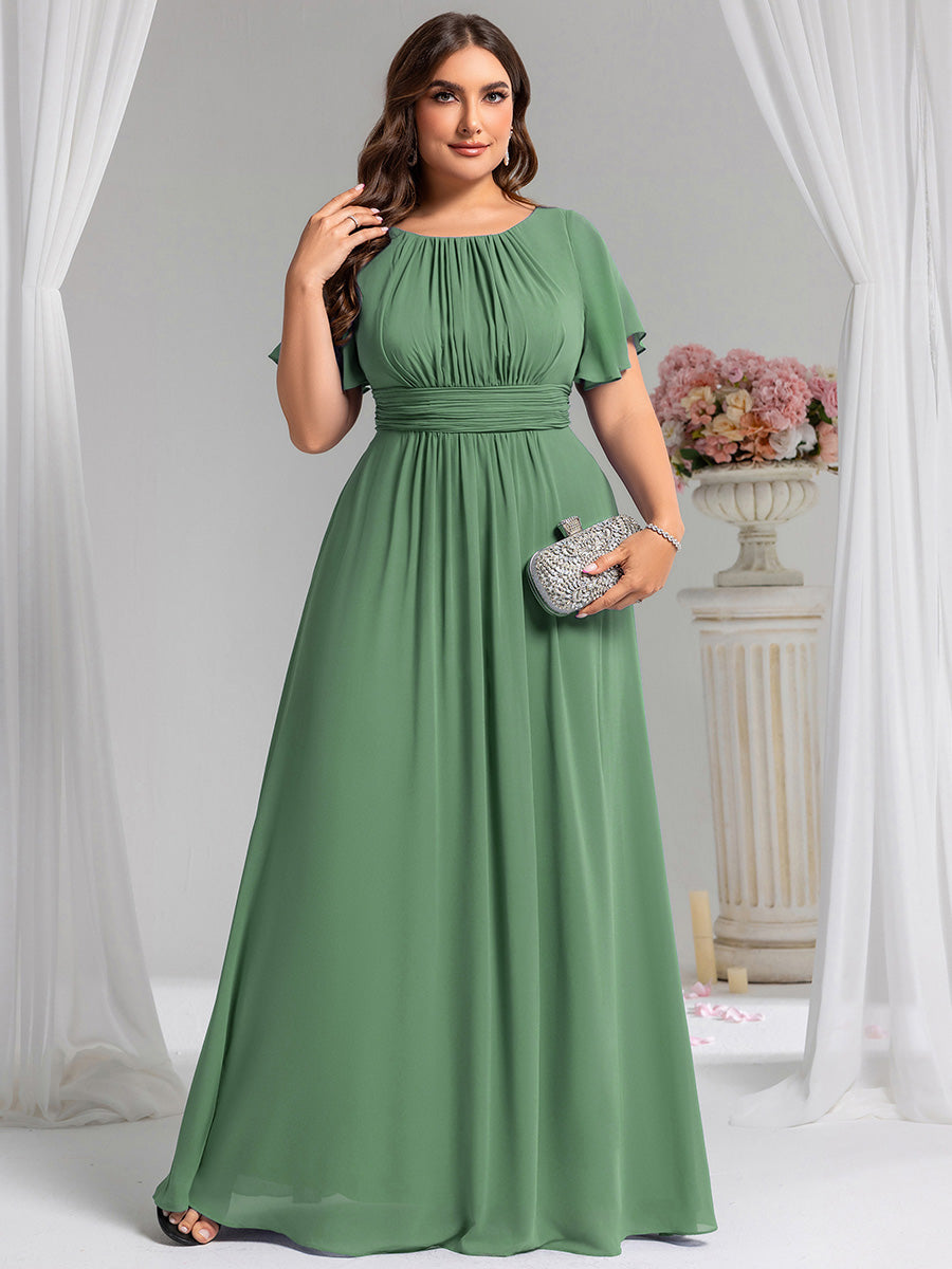 Color=Green Bean | Wholesale Pricing Short Sleeve Ruffle Pleated A-Line Floor Length Bridesmaid Dresses-Green Bean 18