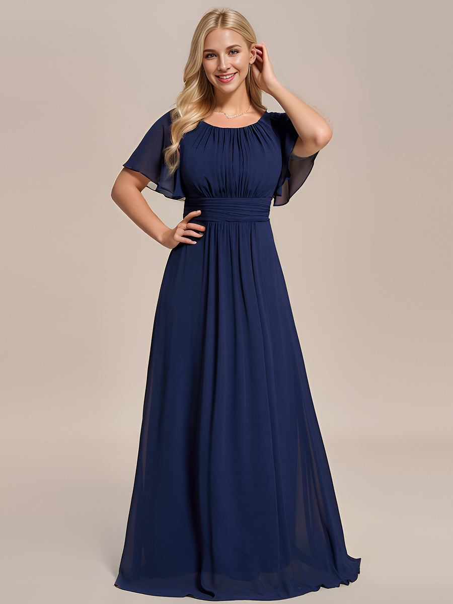 Color=Navy Blue | Round Neck Pleated Wholesale Bridesmaid Dresses-Navy Blue 8