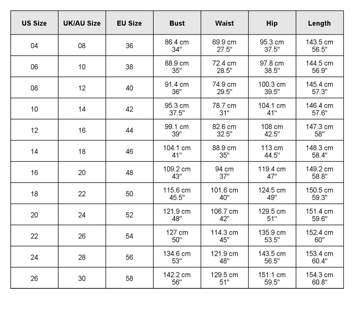 size chart