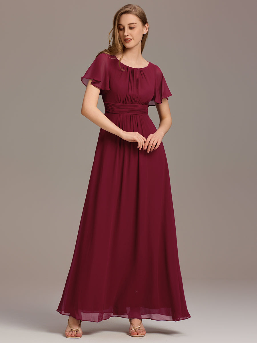 Color=Burgundy | Bulk Order Short Sleeve Ruffle Pleated A-Line Floor Length Dress | Bridesmaid Dresses-Burgundy 13