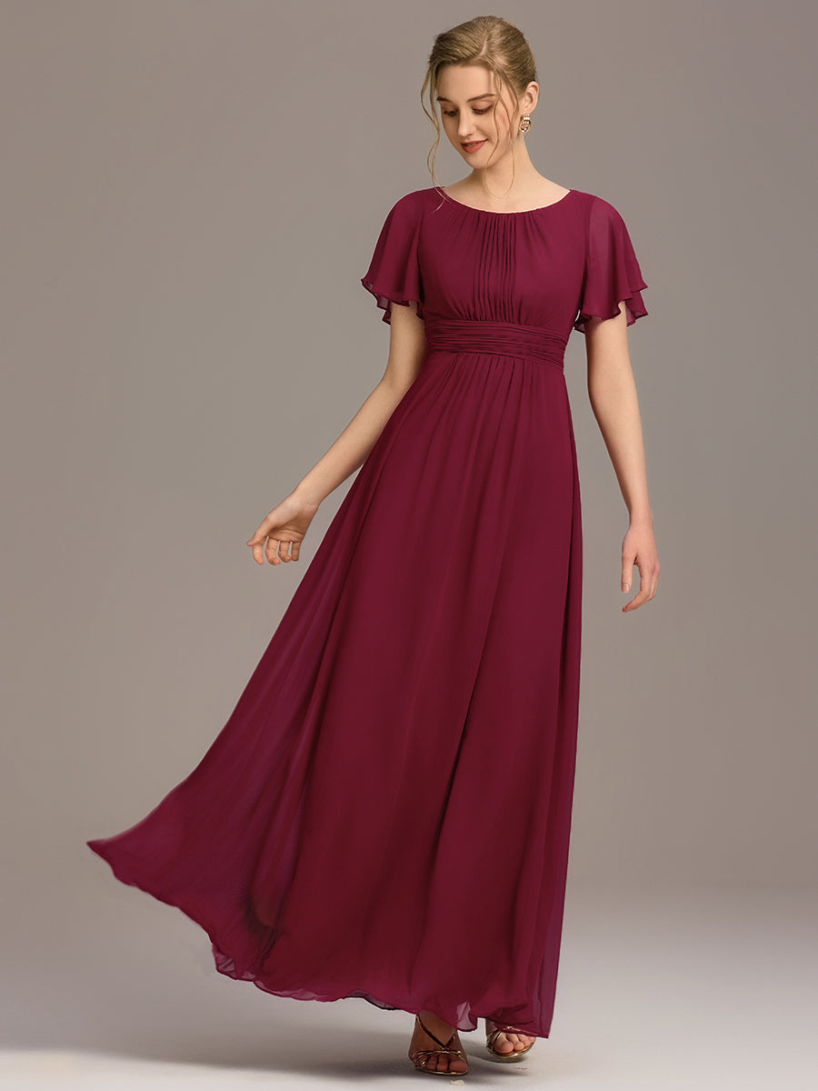 Color=Burgundy | Bulk Order Short Sleeve Ruffle Pleated A-Line Floor Length Dress | Bridesmaid Dresses-Burgundy 16