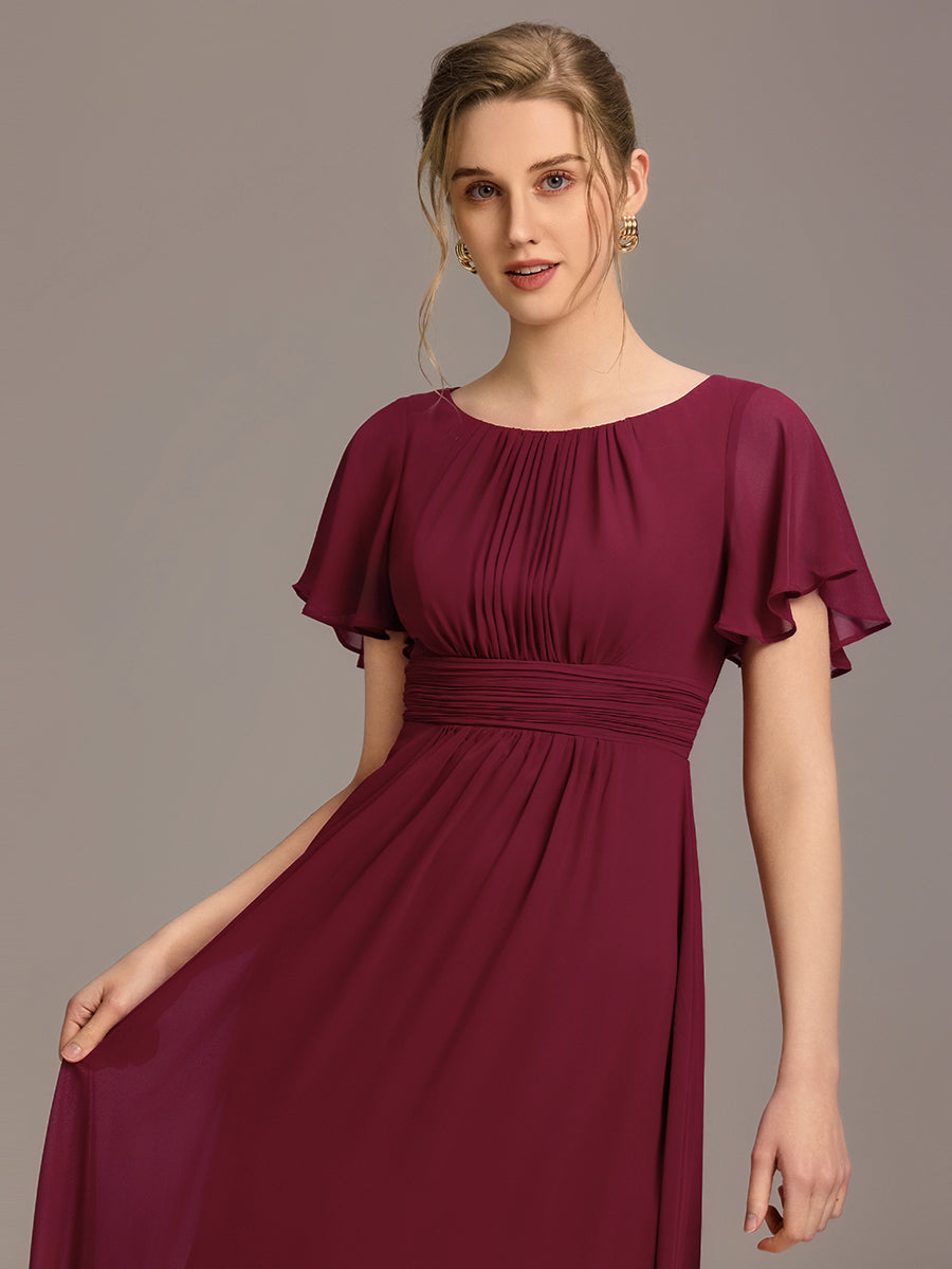 Color=Burgundy | Bulk Order Short Sleeve Ruffle Pleated A-Line Floor Length Dress | Bridesmaid Dresses-Burgundy 17