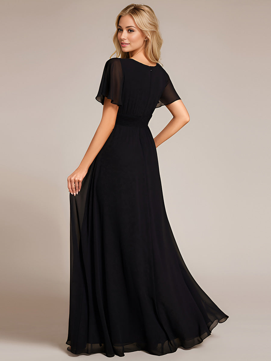 Color=Black | Bulk Order Short Sleeve Ruffle Pleated A-Line Floor Length Dress | Bridesmaid Dresses-Black 7