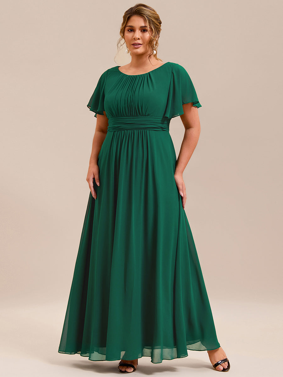 Color=Dark Green | Bulk Order Short Sleeve Ruffle Pleated A-Line Floor Length Dress | Bridesmaid Dresses-Dark Green 6