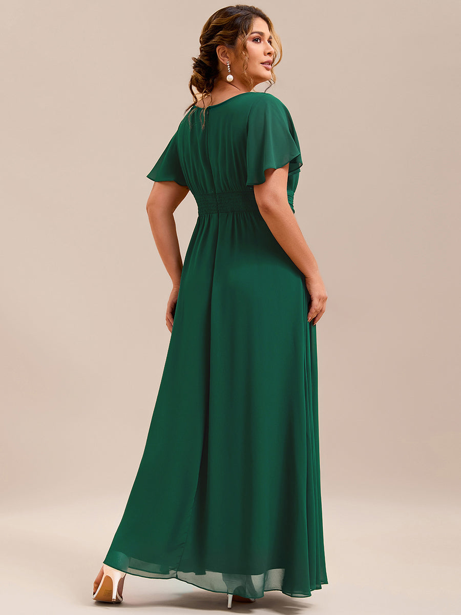 Color=Dark Green | Bulk Order Short Sleeve Ruffle Pleated A-Line Floor Length Dress | Bridesmaid Dresses-Dark Green 7