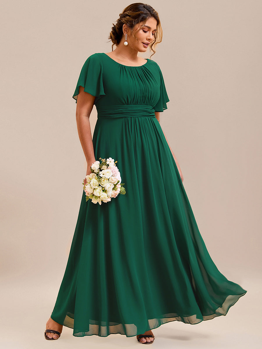 Color=Dark Green | Bulk Order Short Sleeve Ruffle Pleated A-Line Floor Length Dress | Bridesmaid Dresses-Dark Green 9