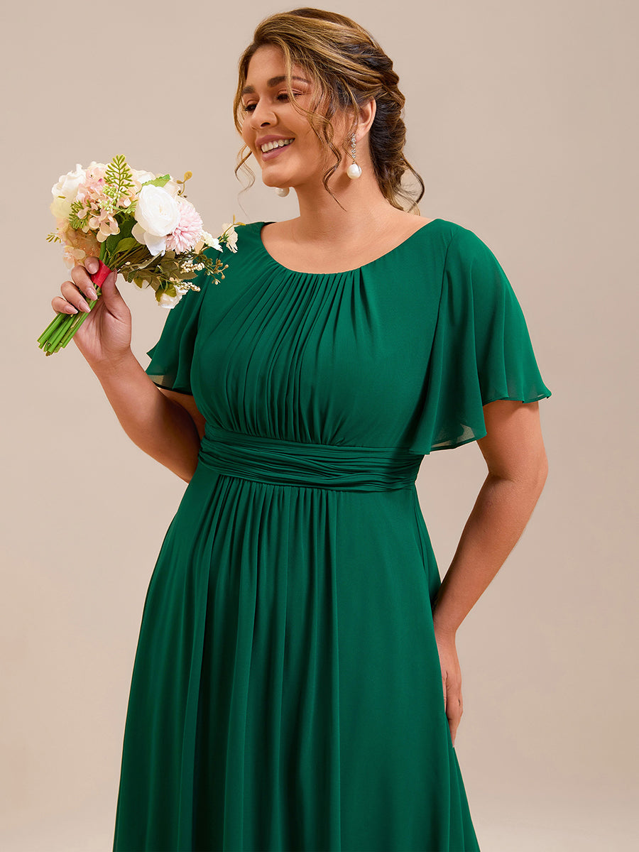 Color=Dark Green | Bulk Order Short Sleeve Ruffle Pleated A-Line Floor Length Dress | Bridesmaid Dresses-Dark Green 8