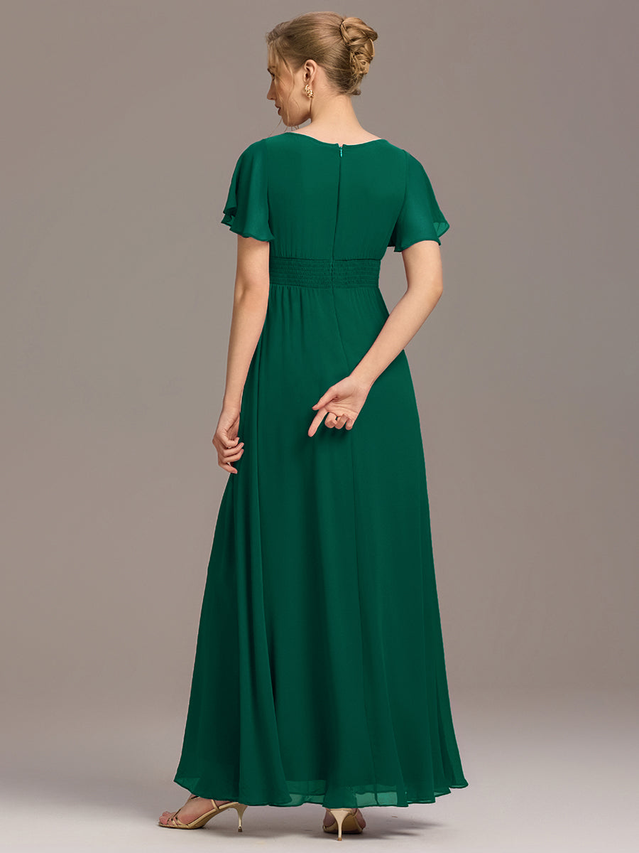 Color=Dark Green | Bulk Order Short Sleeve Ruffle Pleated A-Line Floor Length Dress | Bridesmaid Dresses-Dark Green 2