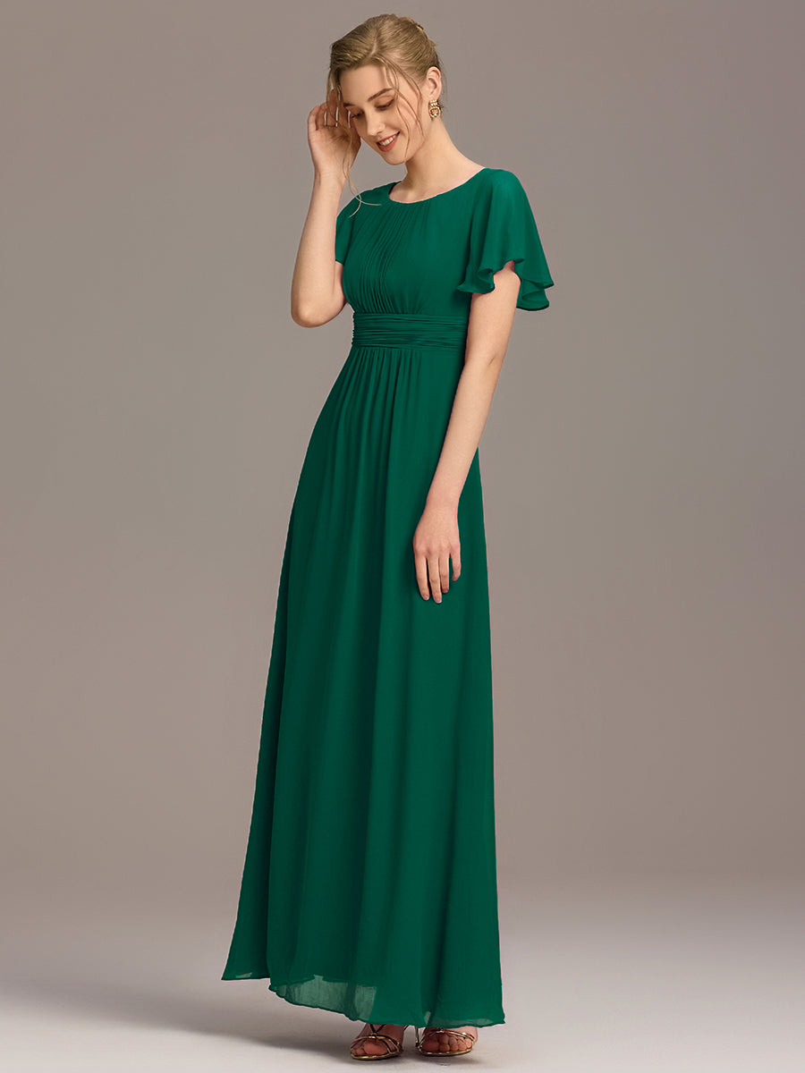 Color=Dark Green | Bulk Order Short Sleeve Ruffle Pleated A-Line Floor Length Dress | Bridesmaid Dresses-Dark Green 4
