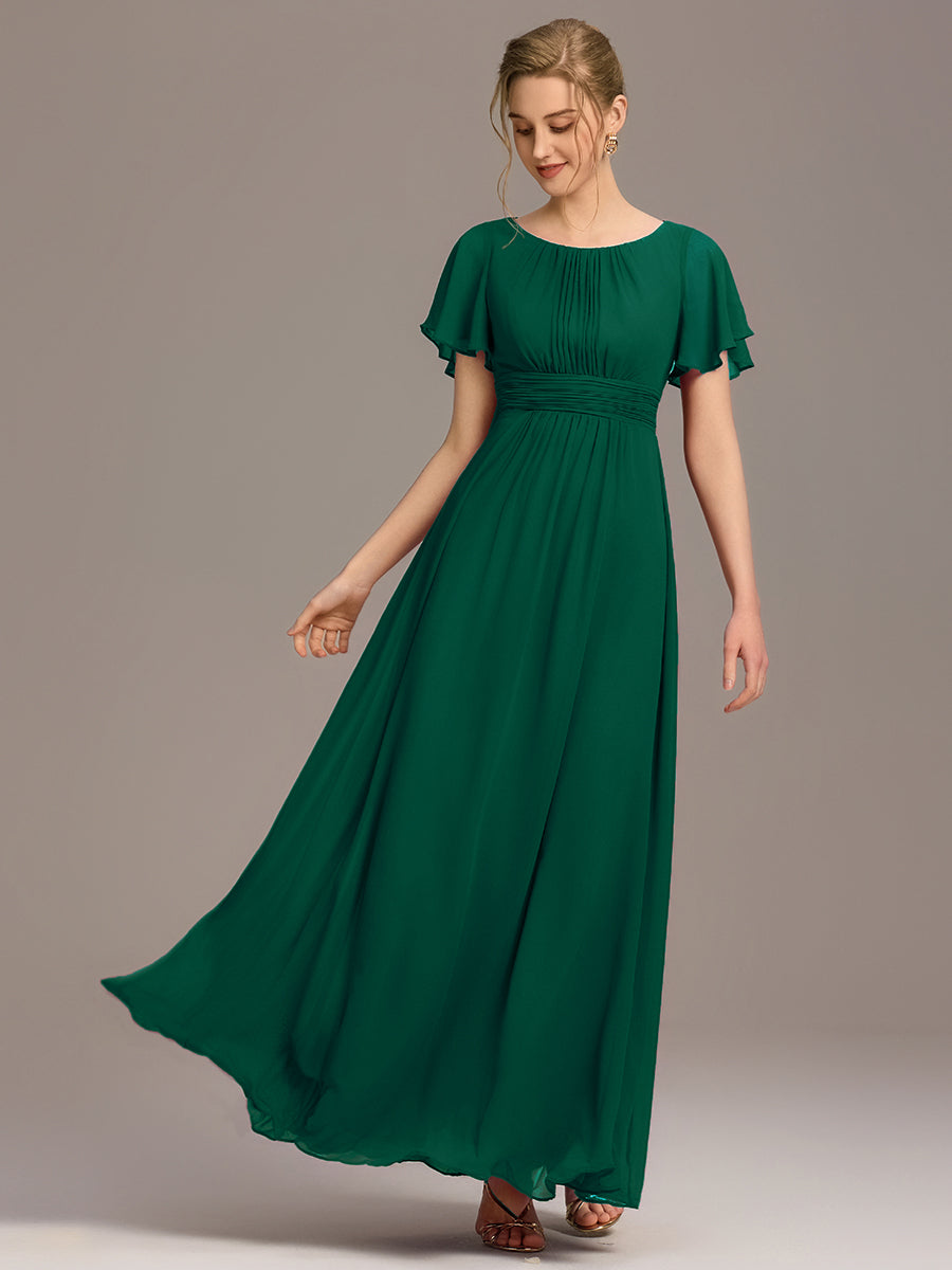 Color=Dark Green | Bulk Order Short Sleeve Ruffle Pleated A-Line Floor Length Dress | Bridesmaid Dresses-Dark Green 5