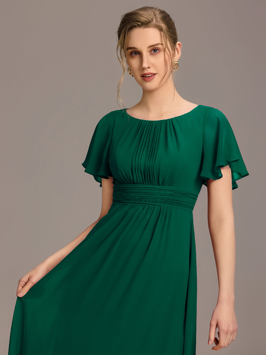 Color=Dark Green | Bulk Order Short Sleeve Ruffle Pleated A-Line Floor Length Dress | Bridesmaid Dresses-Dark Green 3