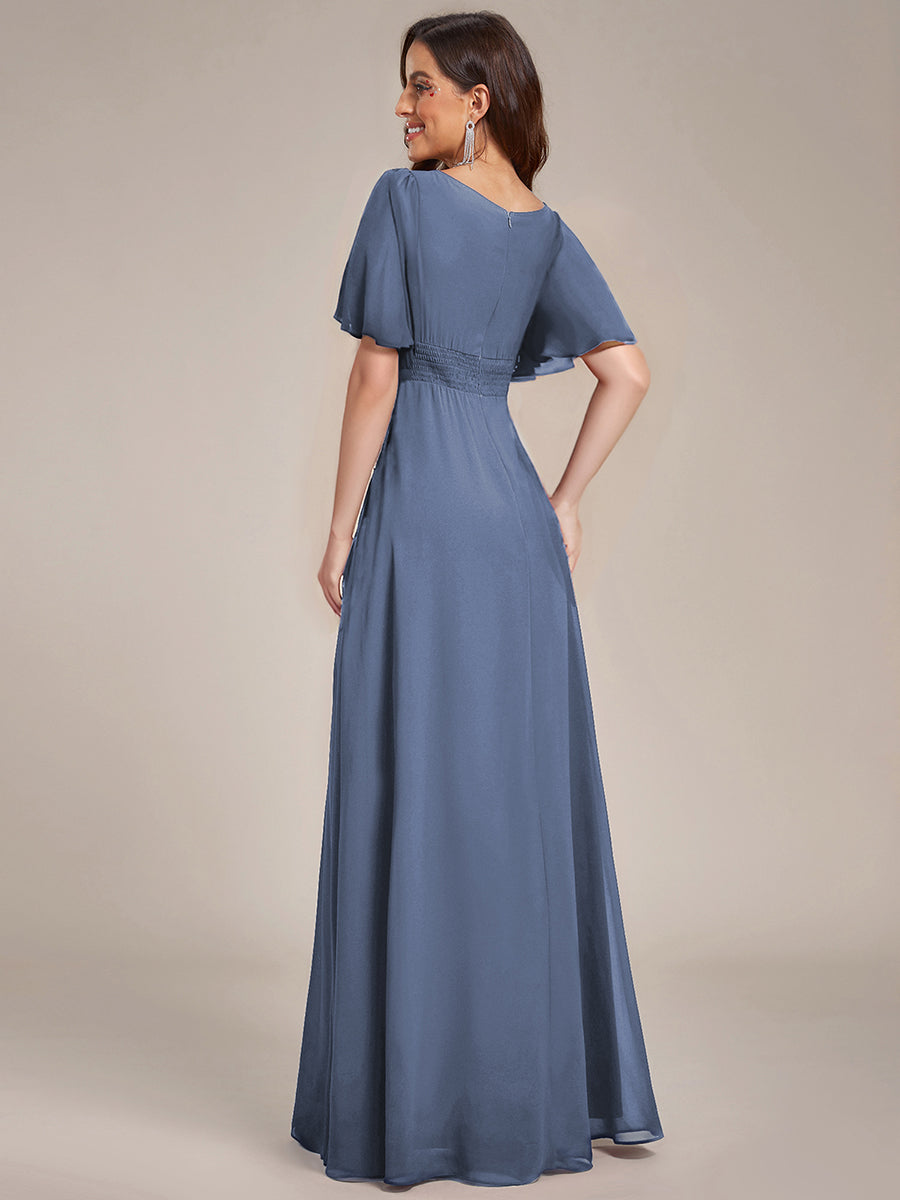 Color=Dusty Blue | Bulk Order Short Sleeve Ruffle Pleated A-Line Floor Length Dress | Bridesmaid Dresses-Dusty Blue 12