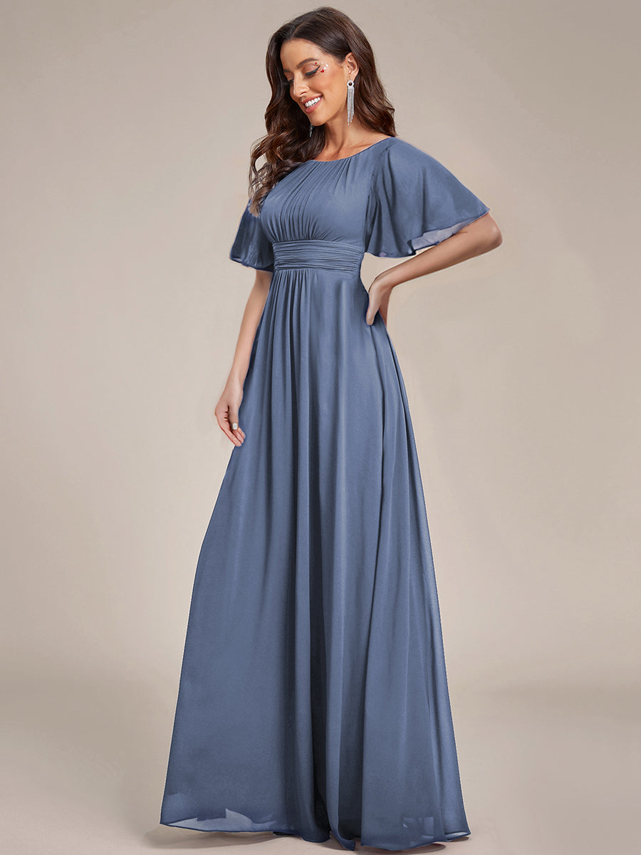 Color=Dusty Blue | Bulk Order Short Sleeve Ruffle Pleated A-Line Floor Length Dress | Bridesmaid Dresses-Dusty Blue 14