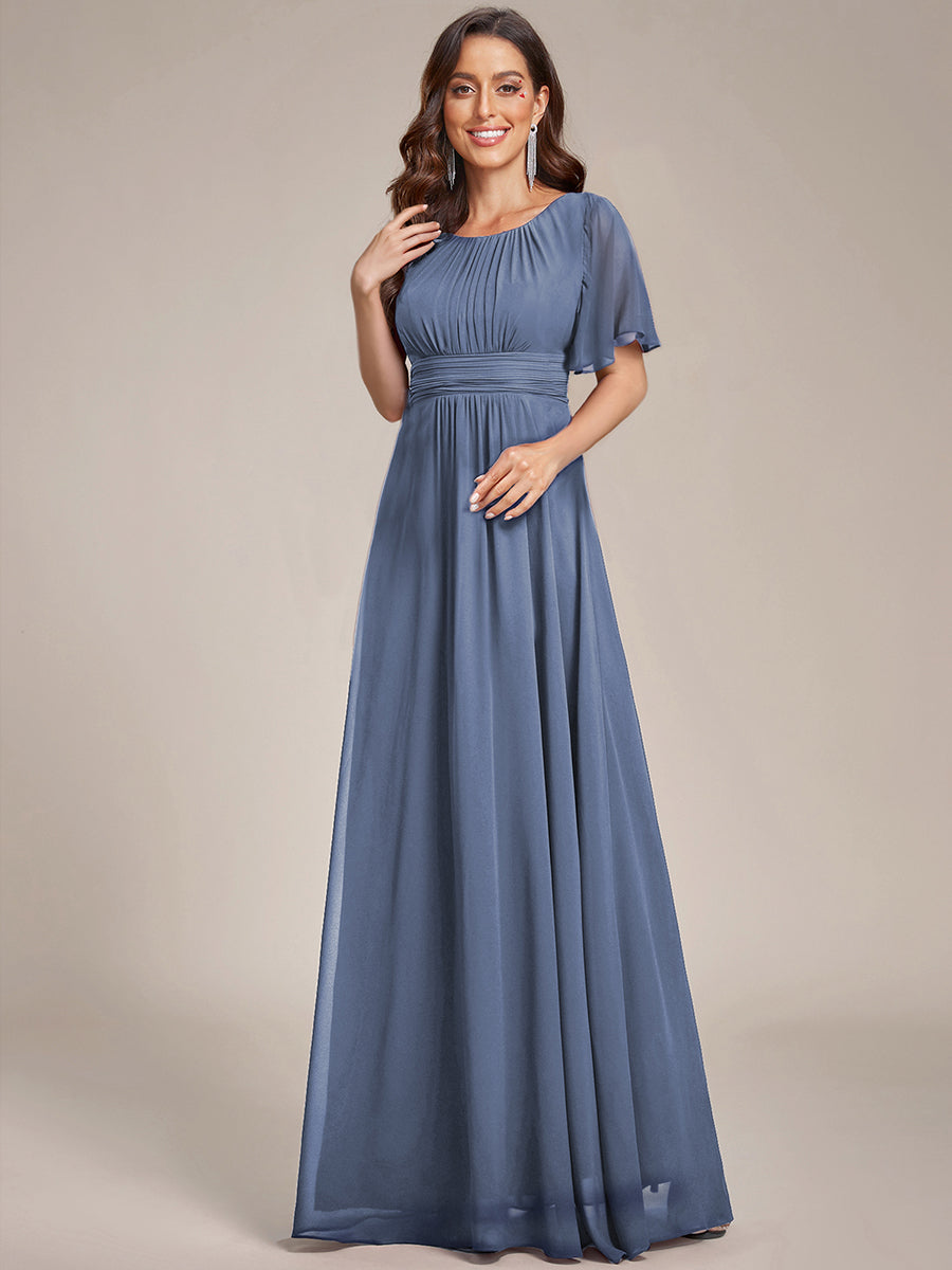 Color=Dusty Blue | Bulk Order Short Sleeve Ruffle Pleated A-Line Floor Length Dress | Bridesmaid Dresses-Dusty Blue 15