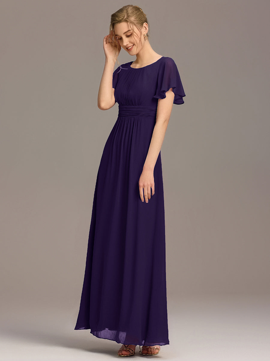 Color=Dark Purple | Bulk Order Short Sleeve Ruffle Pleated A-Line Floor Length Dress | Bridesmaid Dresses-Dark Purple 4
