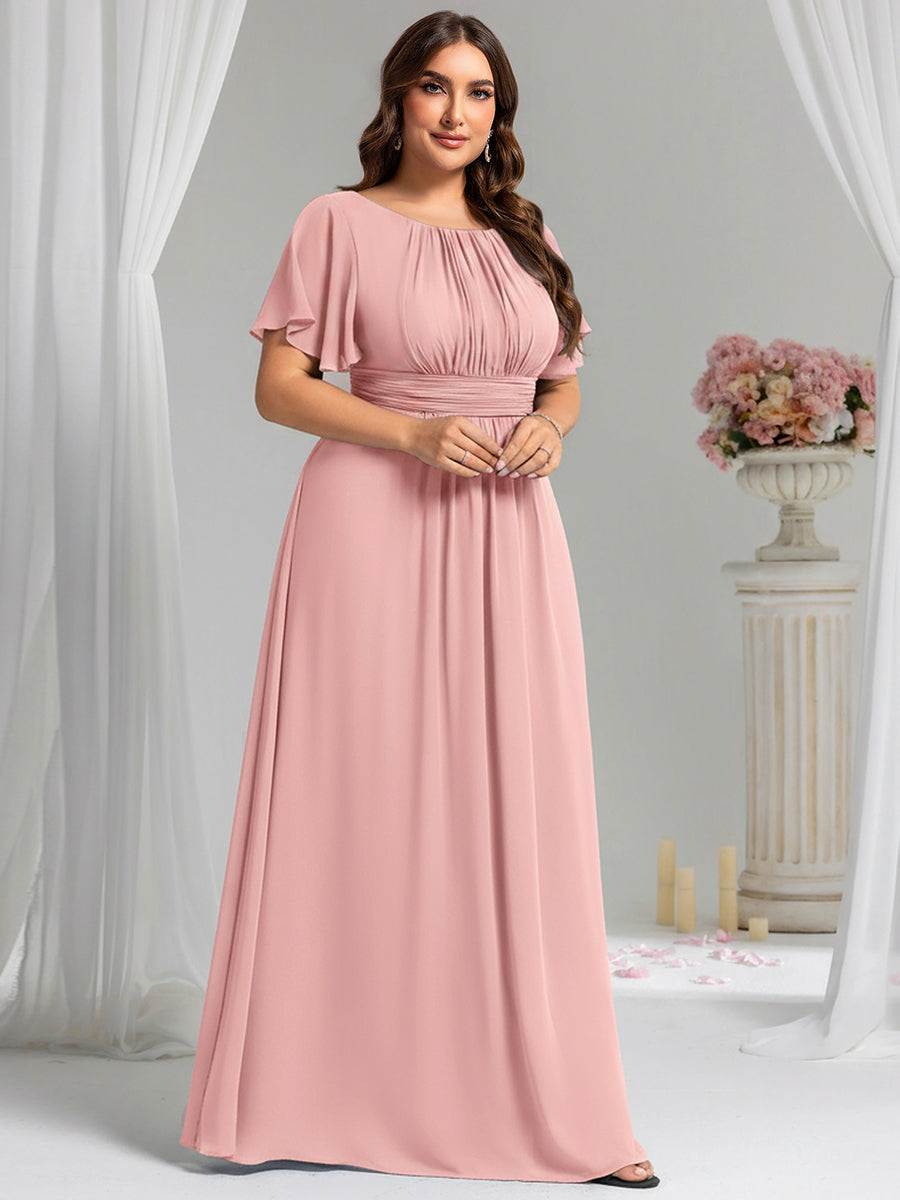 Color=Dusty Rose | Bulk Order Short Sleeve Ruffle Pleated A-Line Floor Length Dress | Bridesmaid Dresses-Dusty Rose 24