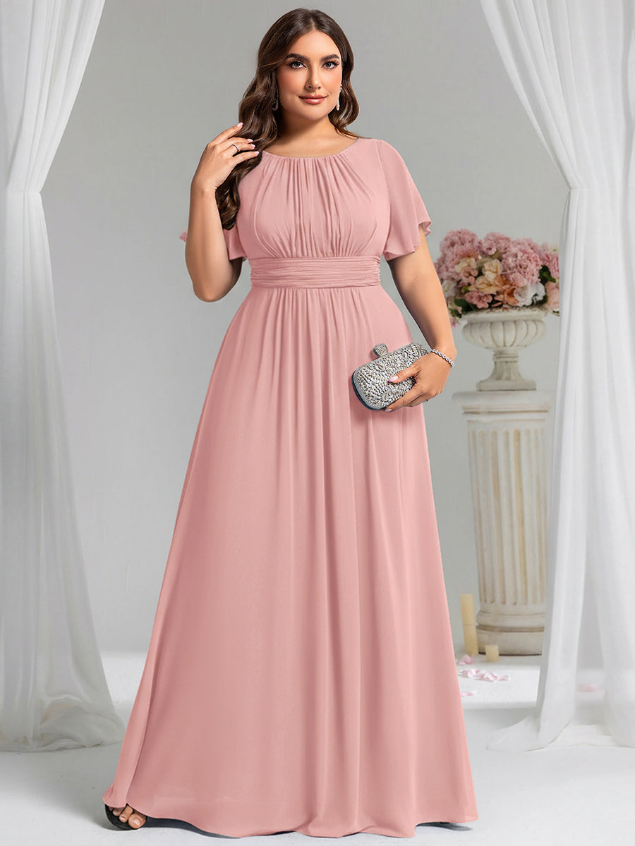 Color=Dusty Rose | Bulk Order Short Sleeve Ruffle Pleated A-Line Floor Length Dress | Bridesmaid Dresses-Dusty Rose 25