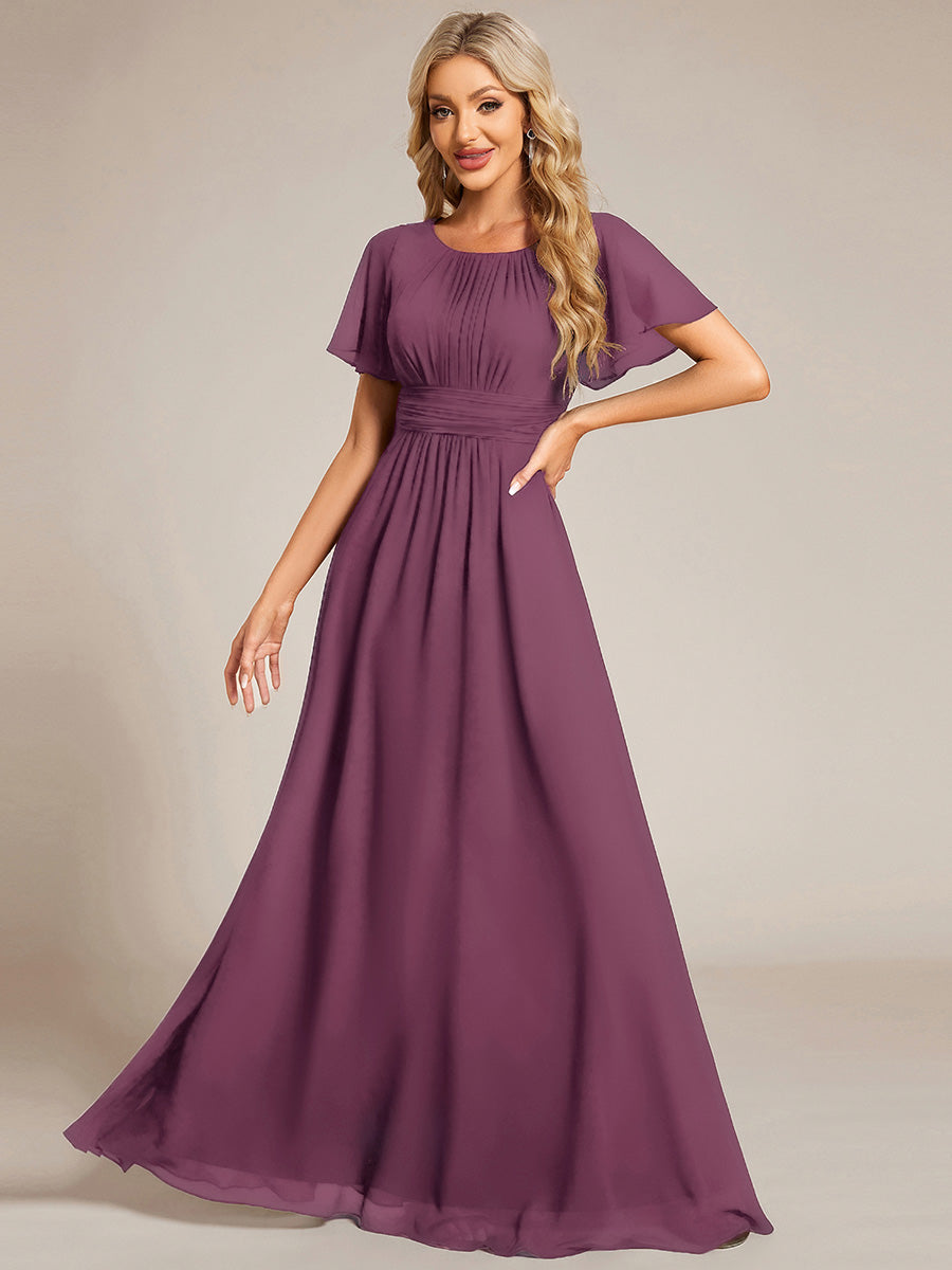 Color=Damson | Bulk Order Short Sleeve Ruffle Pleated A-Line Floor Length Dress | Bridesmaid Dresses-Damson 3