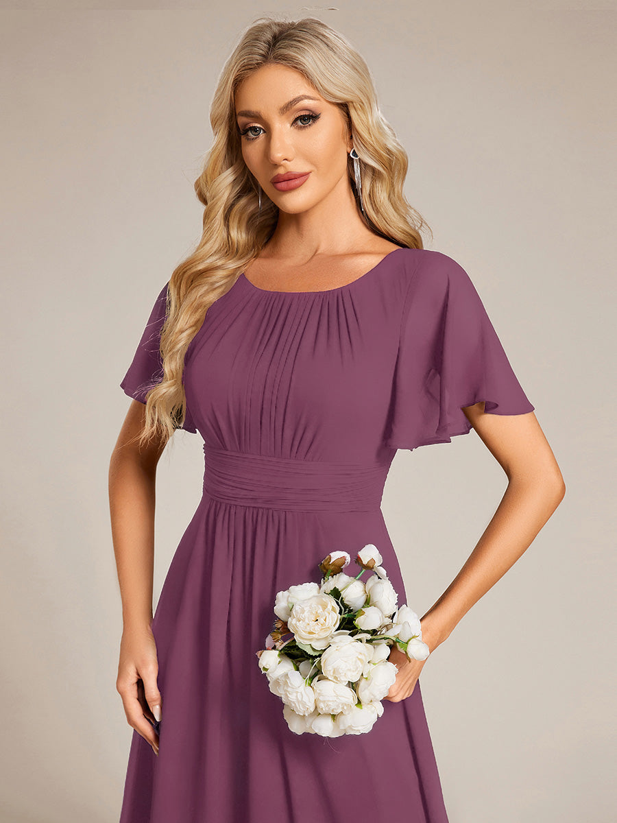 Color=Damson | Bulk Order Short Sleeve Ruffle Pleated A-Line Floor Length Dress | Bridesmaid Dresses-Damson 5