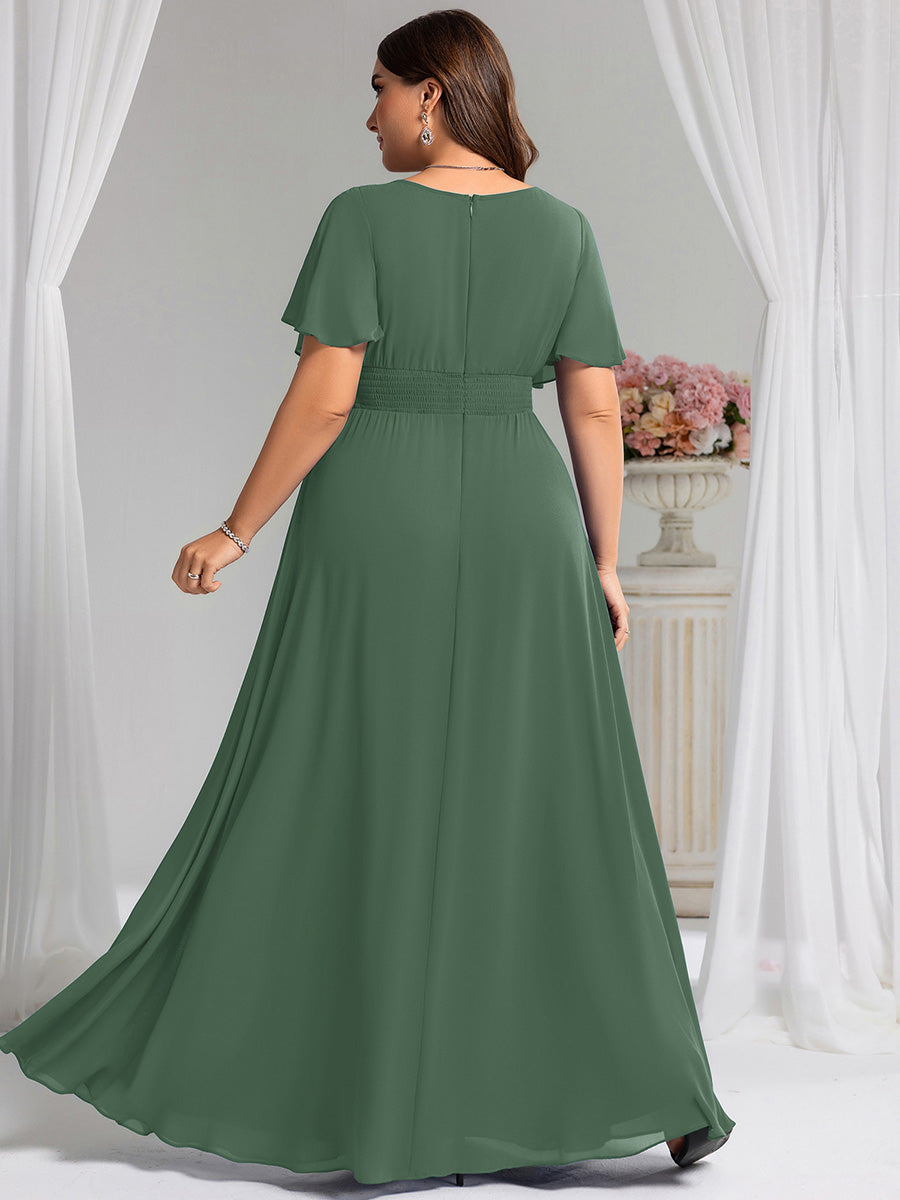 Color=Eucalyptus | Factory Design Short Sleeve Ruffle Pleated A-Line Floor Length Bridesmaid Dresses-Eucalyptus 6
