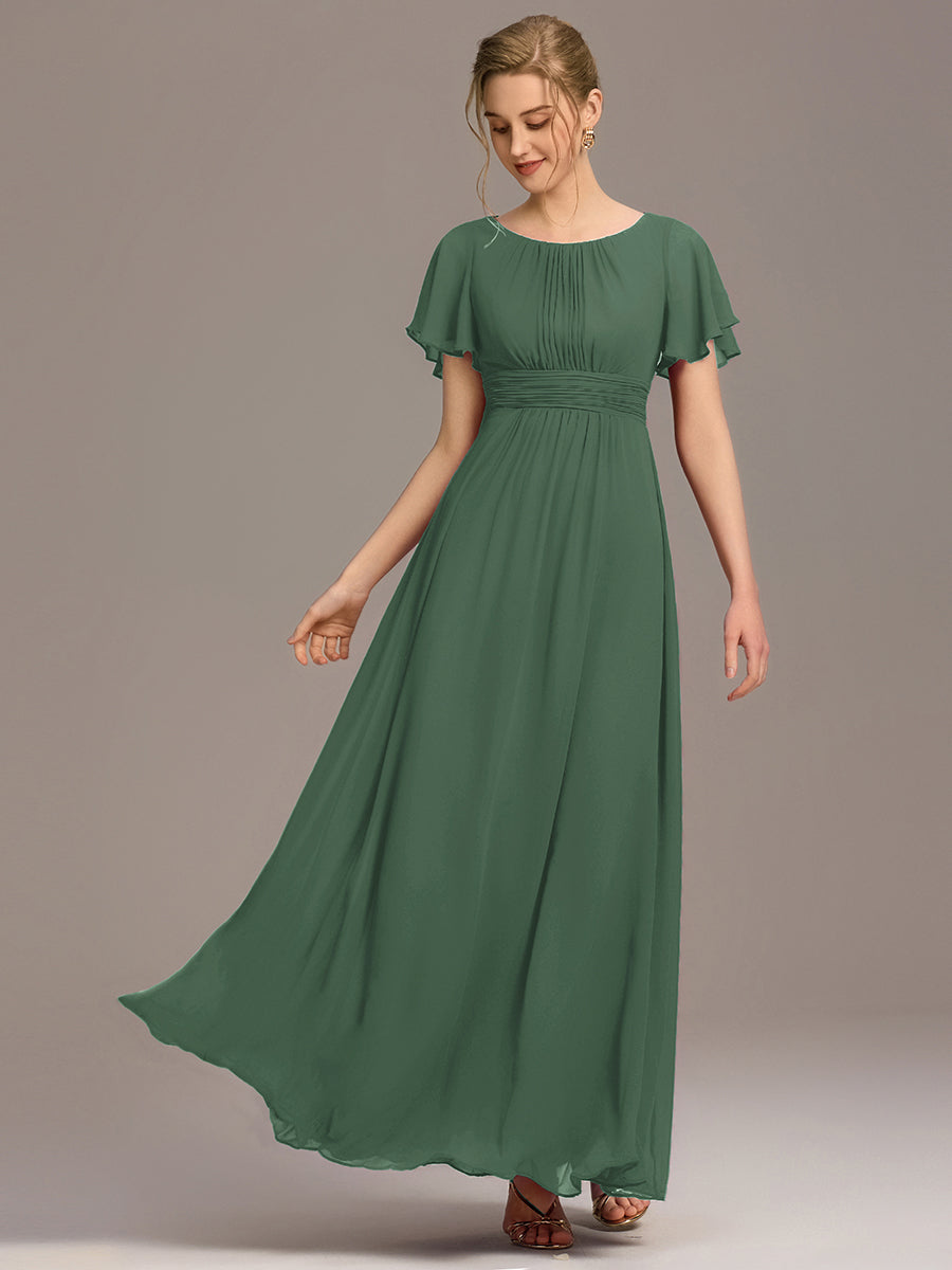 Color=Eucalyptus | Factory Design Short Sleeve Ruffle Pleated A-Line Floor Length Bridesmaid Dresses-Eucalyptus 1