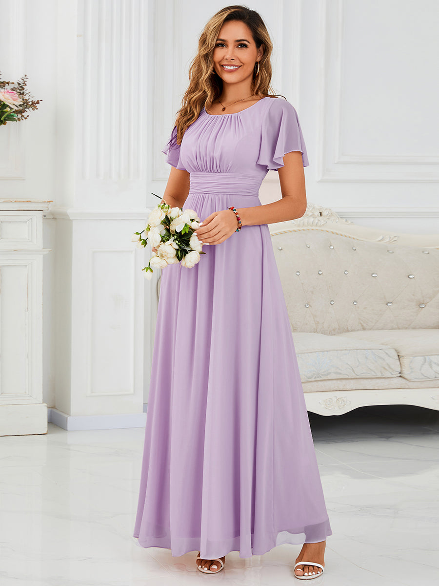 Color=Frosted Lilac | Bulk Order Short Sleeve Ruffle Pleated A-Line Floor Length Dress | Bridesmaid Dresses-Frosted Lilac 1