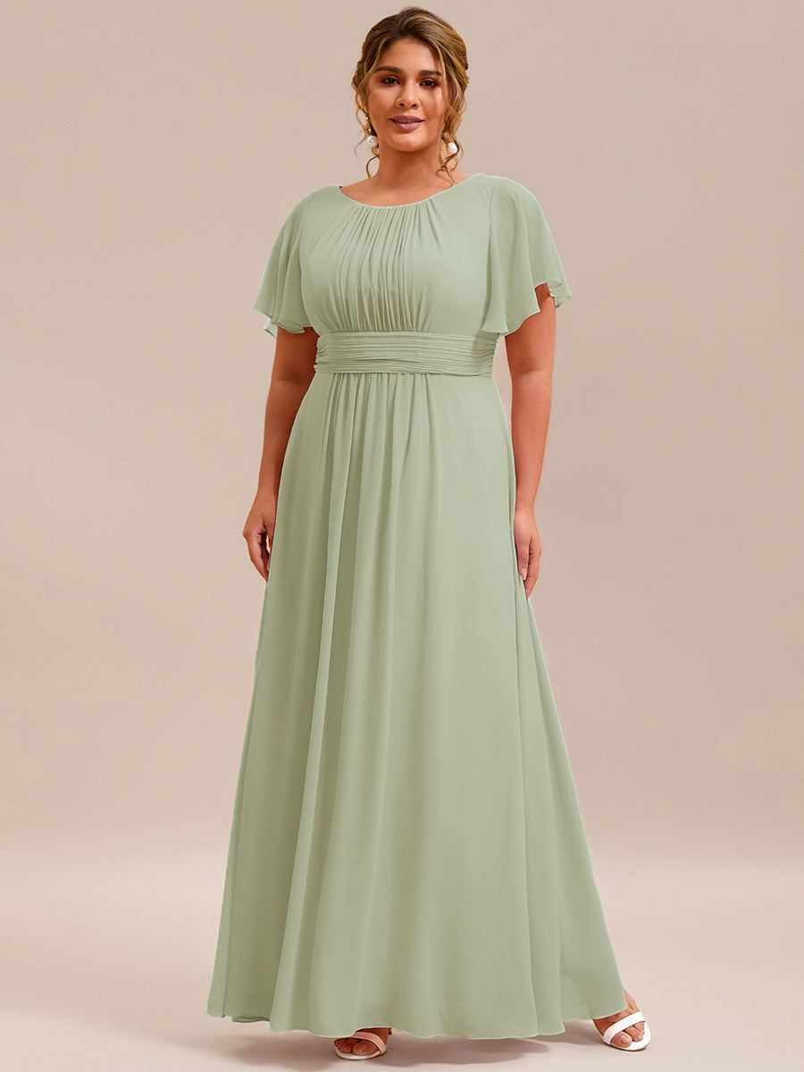 Color=Mint Green | Bulk Order Short Sleeve Ruffle Pleated A-Line Floor Length Dress | Bridesmaid Dresses-Mint Green 31