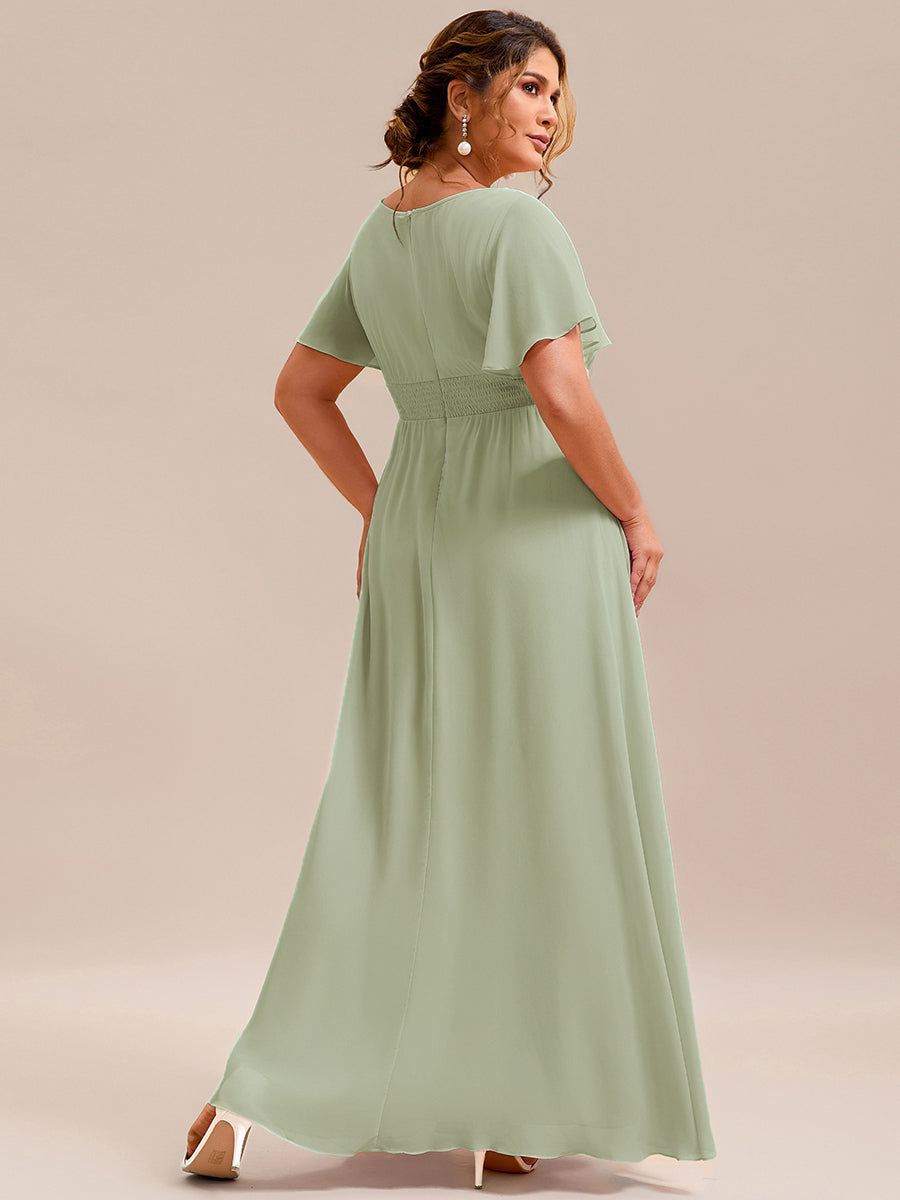 Color=Mint Green | Bulk Order Short Sleeve Ruffle Pleated A-Line Floor Length Dress | Bridesmaid Dresses-Mint Green 32