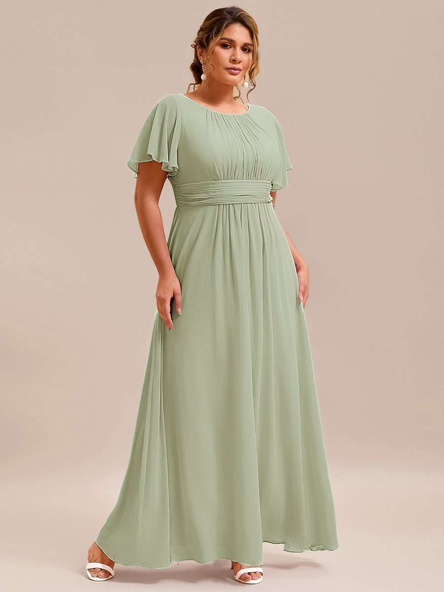 Color=Mint Green | Bulk Order Short Sleeve Ruffle Pleated A-Line Floor Length Dress | Bridesmaid Dresses-Mint Green 34
