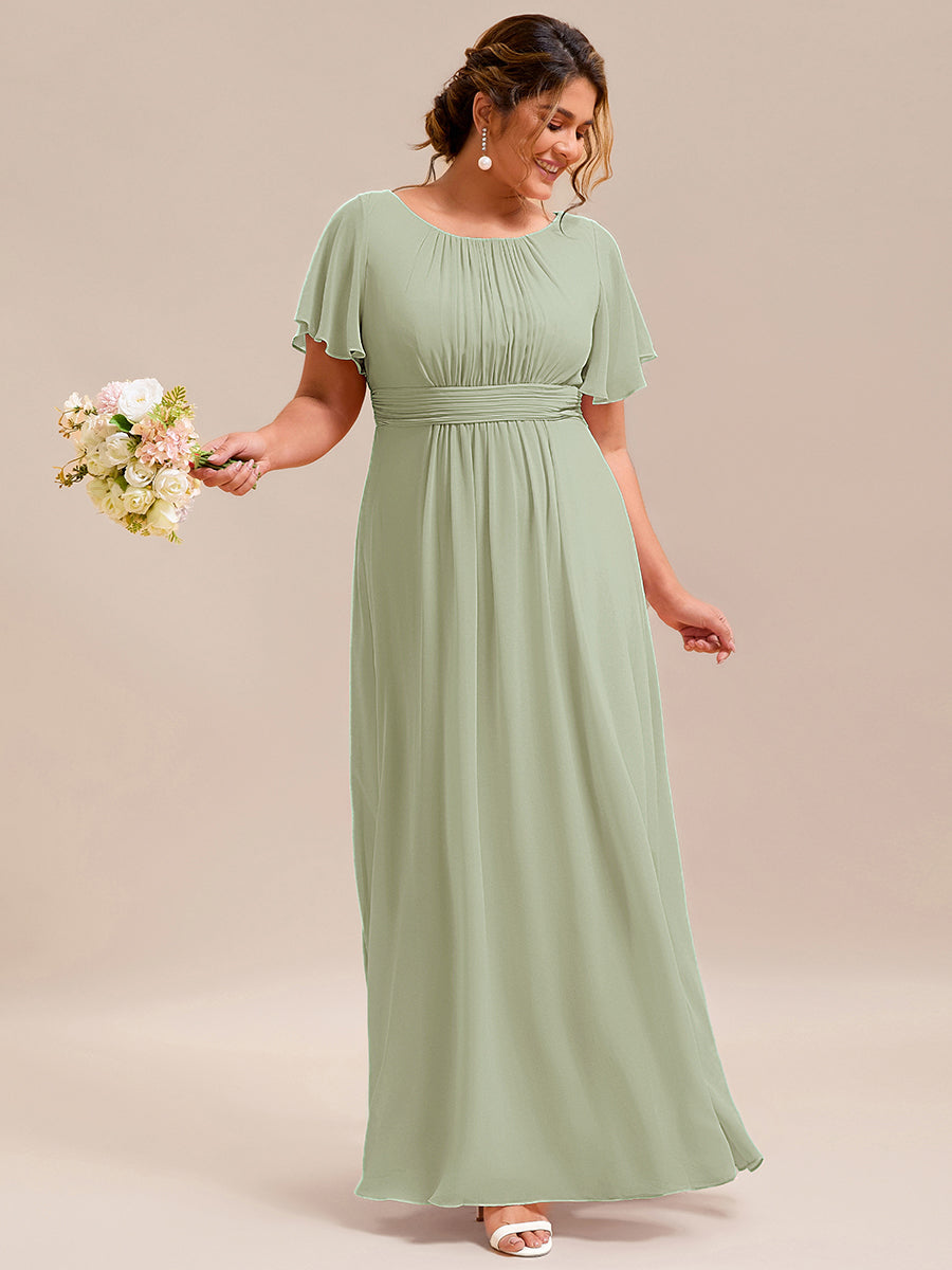 Color=Mint Green | Bulk Order Short Sleeve Ruffle Pleated A-Line Floor Length Dress | Bridesmaid Dresses-Mint Green 35