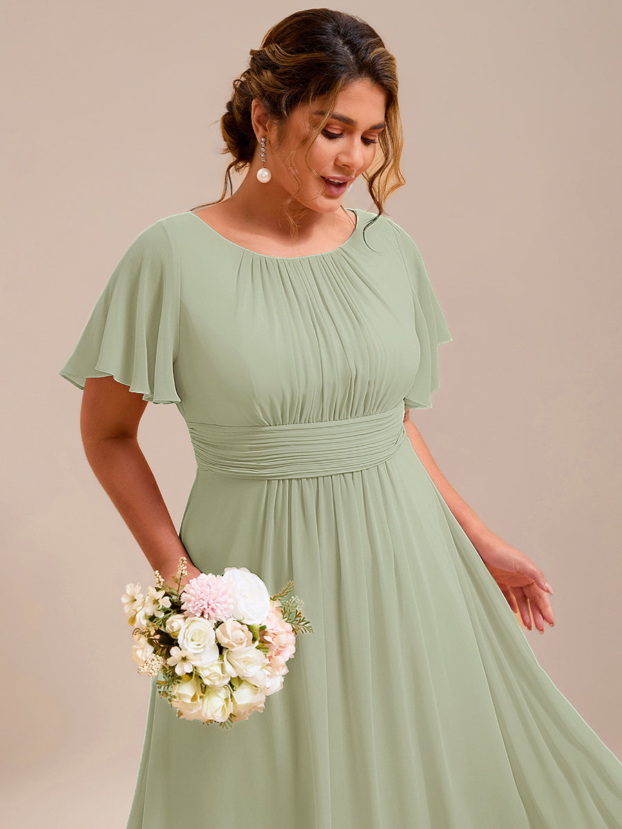 Color=Mint Green | Bulk Order Short Sleeve Ruffle Pleated A-Line Floor Length Dress | Bridesmaid Dresses-Mint Green 33