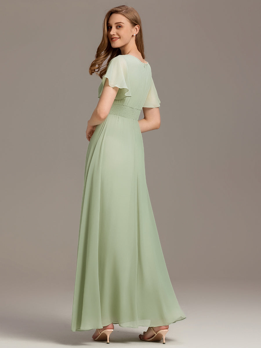 Color=Mint Green | Bulk Order Short Sleeve Ruffle Pleated A-Line Floor Length Dress | Bridesmaid Dresses-Mint Green 27