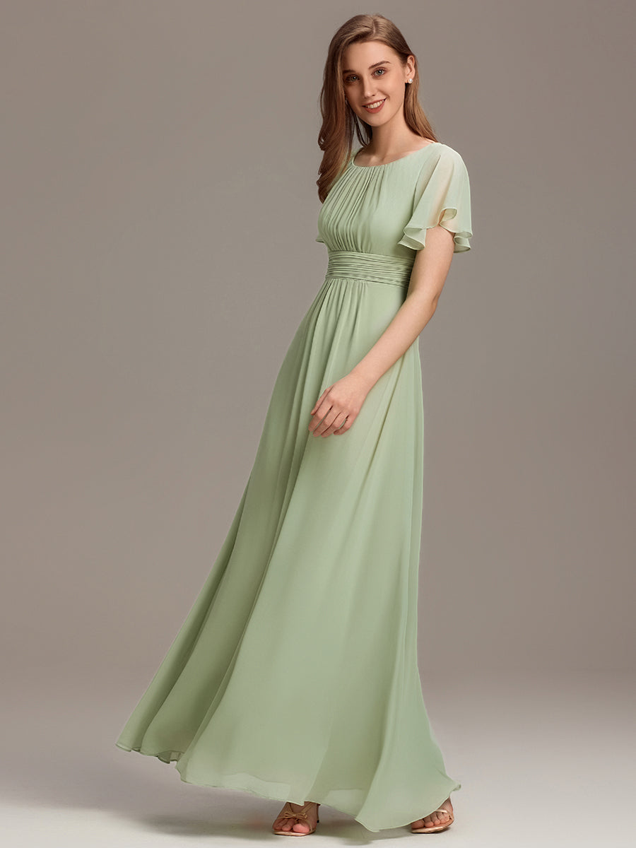 Color=Mint Green | Bulk Order Short Sleeve Ruffle Pleated A-Line Floor Length Dress | Bridesmaid Dresses-Mint Green 29