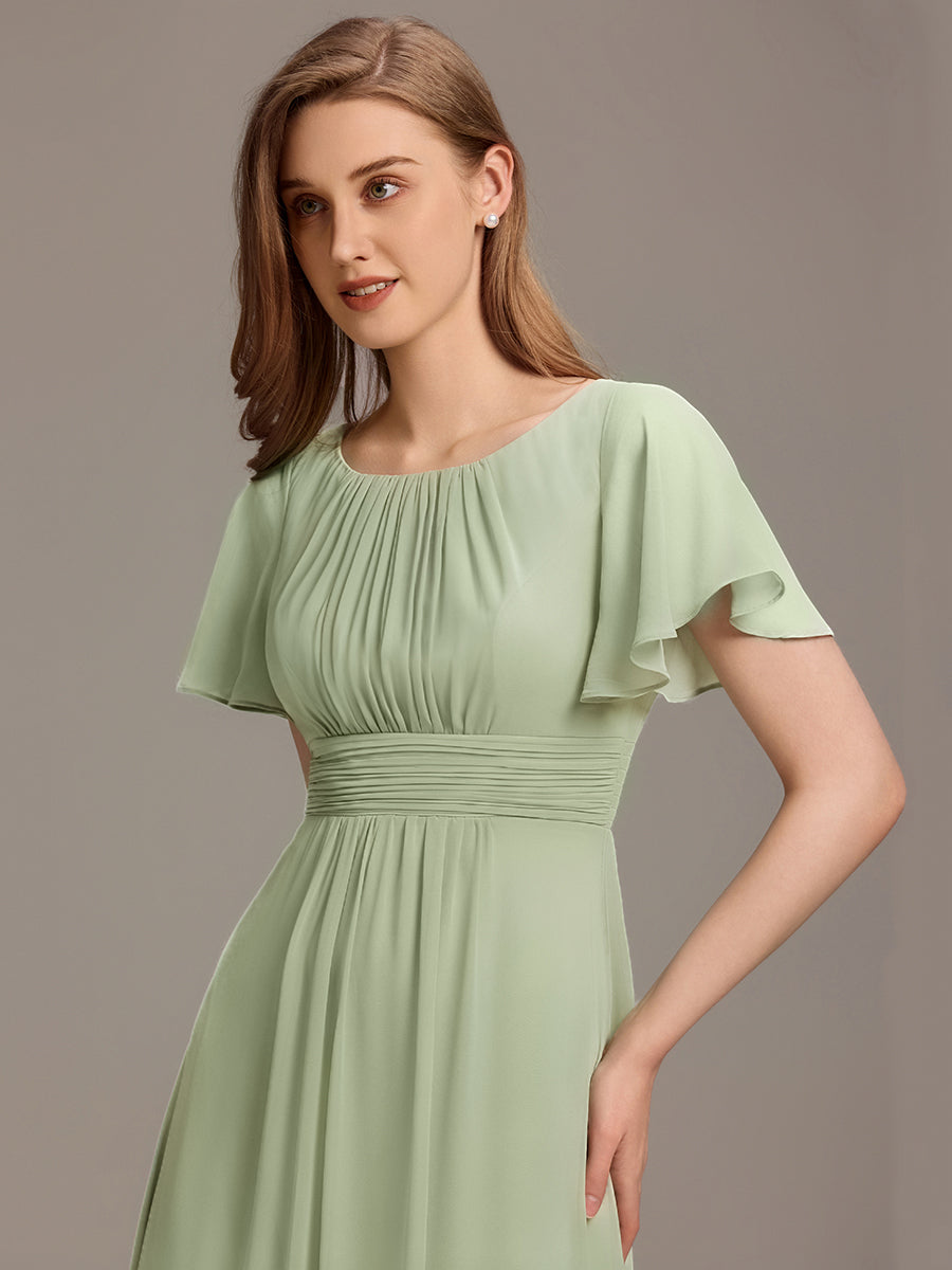 Color=Mint Green | Bulk Order Short Sleeve Ruffle Pleated A-Line Floor Length Dress | Bridesmaid Dresses-Mint Green 28