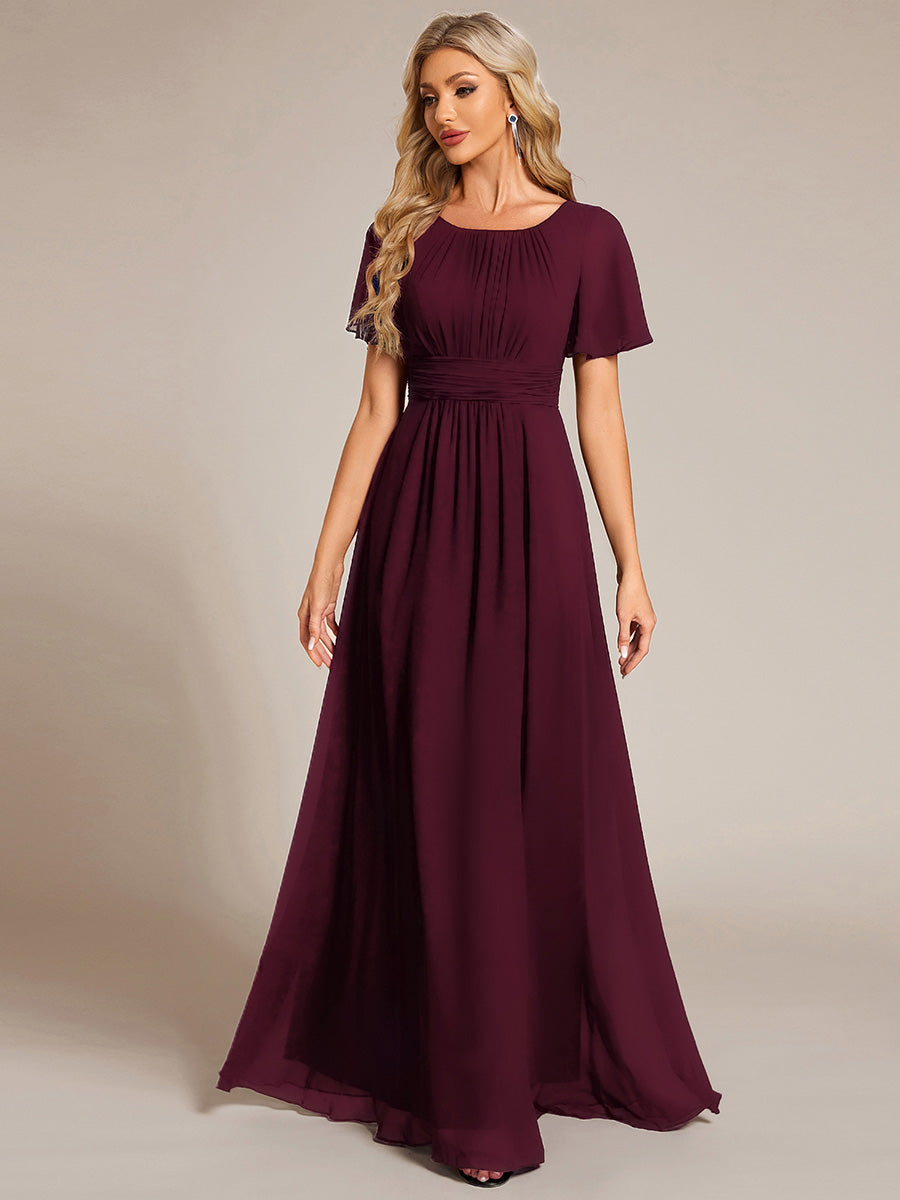 Color=Mulberry | Bulk Order Short Sleeve Ruffle Pleated A-Line Floor Length Dress | Bridesmaid Dresses-Mulberry 1