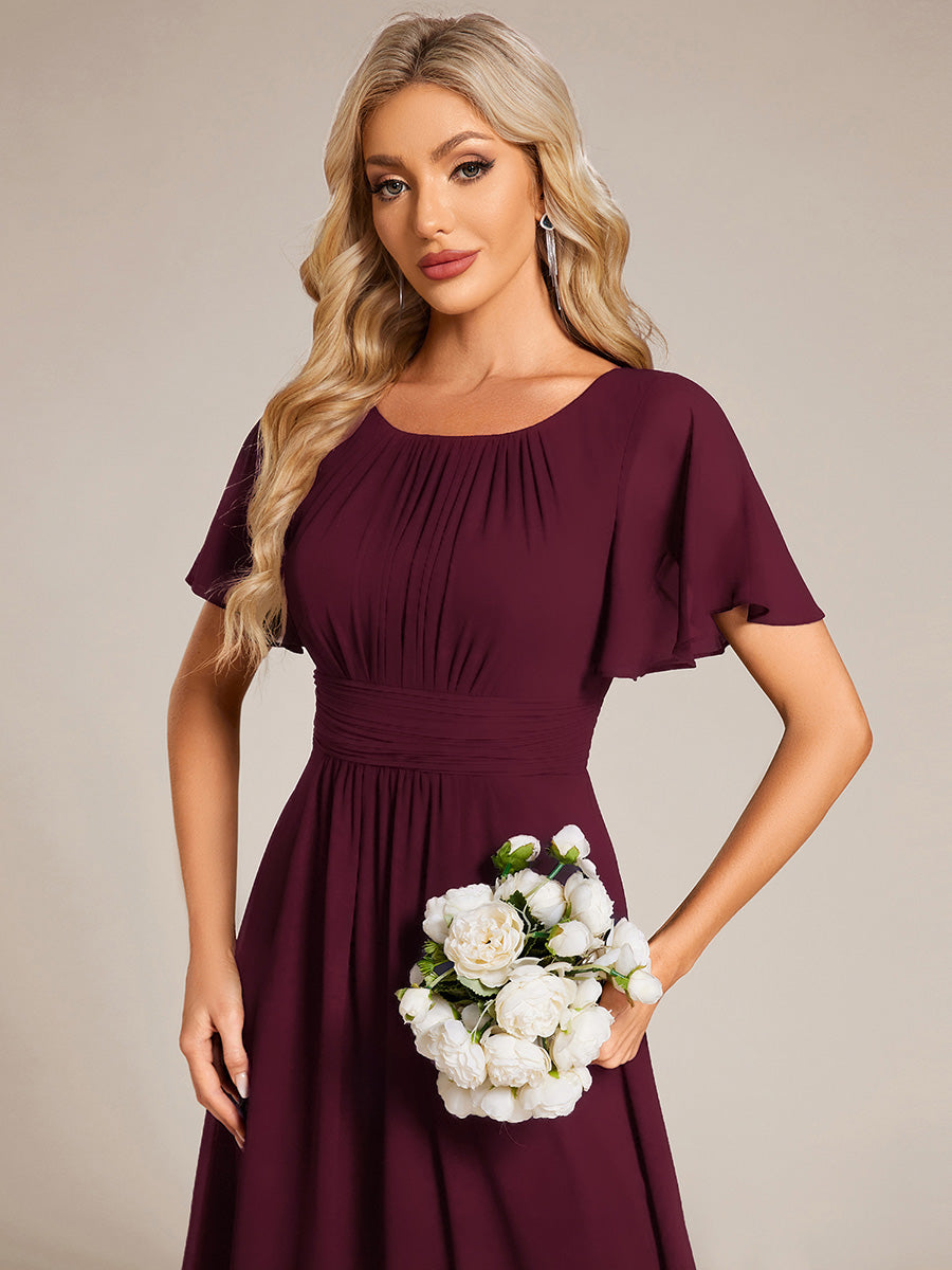 Color=Mulberry | Bulk Order Short Sleeve Ruffle Pleated A-Line Floor Length Dress | Bridesmaid Dresses-Mulberry 5
