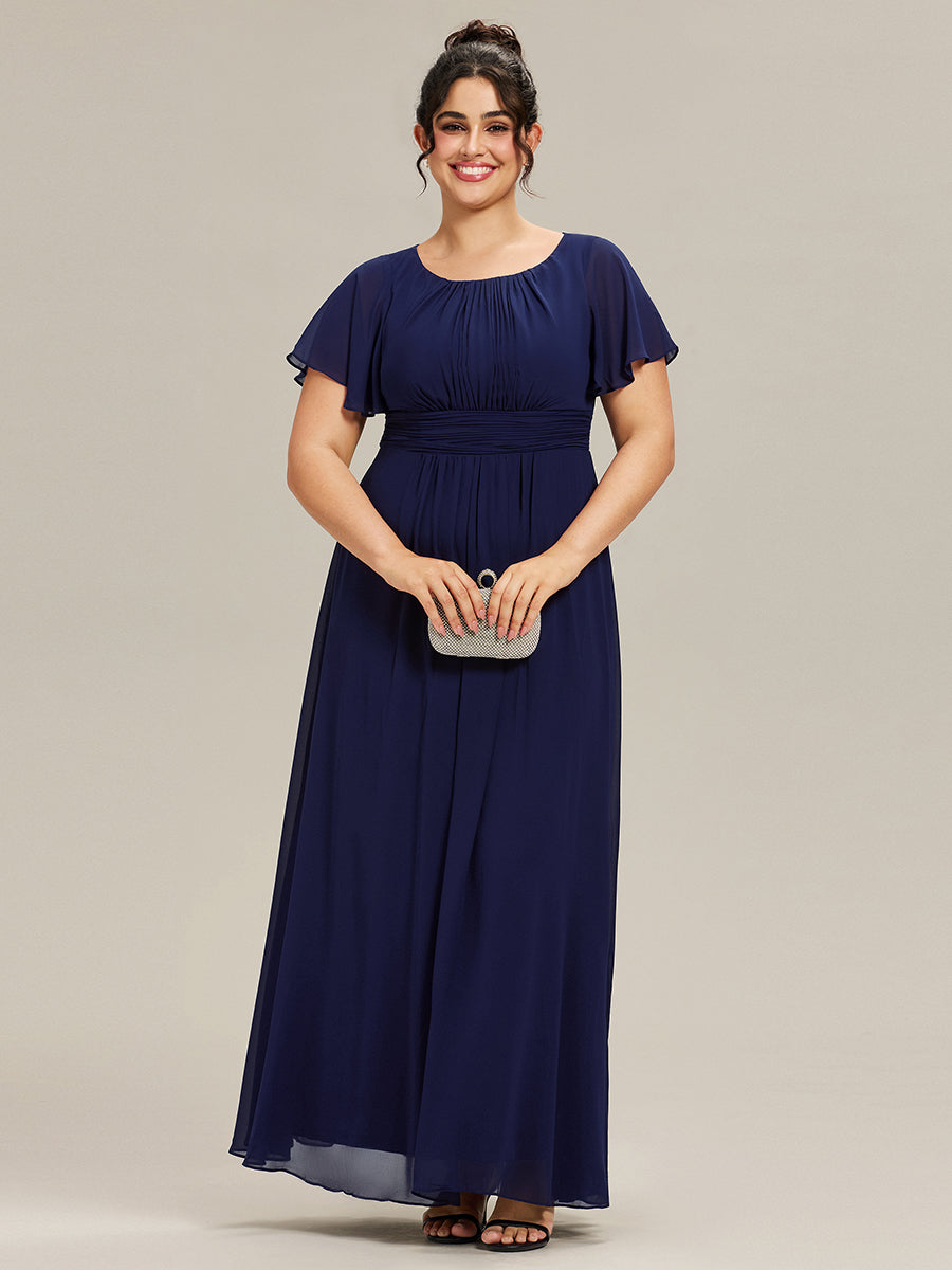 Color=Navy Blue | Bulk Order Short Sleeve Ruffle Pleated A-Line Floor Length Dress | Bridesmaid Dresses-Navy Blue 41