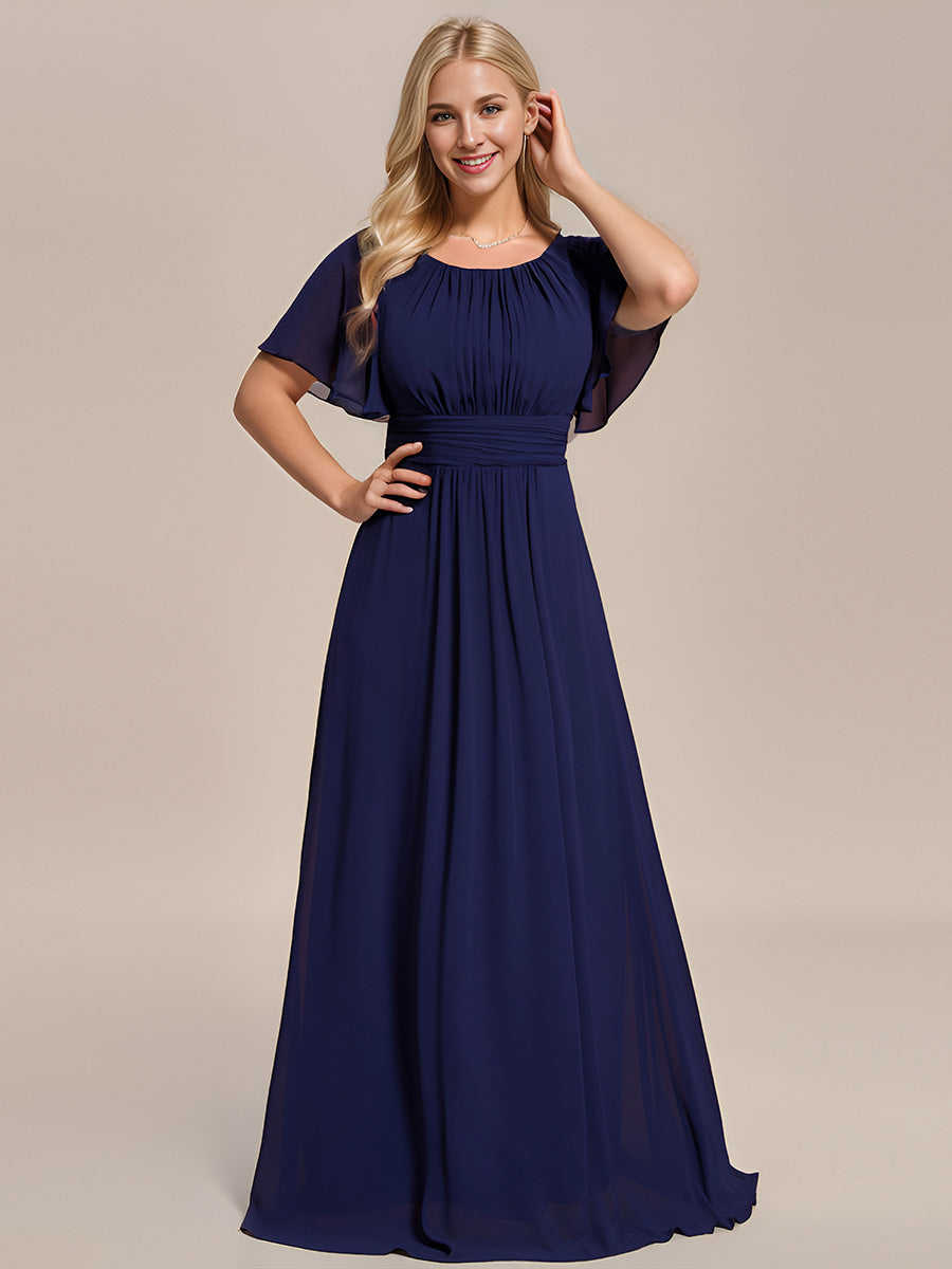 Color=Navy Blue | Bulk Order Short Sleeve Ruffle Pleated A-Line Floor Length Dress | Bridesmaid Dresses-Navy Blue 36