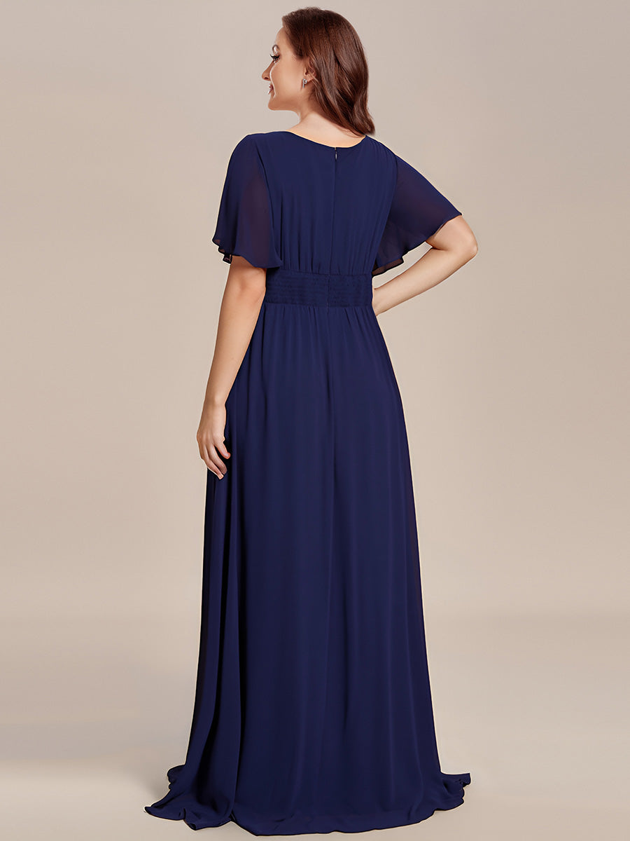 Color=Navy Blue | Bulk Order Short Sleeve Ruffle Pleated A-Line Floor Length Dress | Bridesmaid Dresses-Navy Blue 37