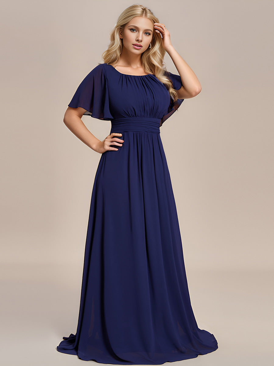 Color=Navy Blue | Bulk Order Short Sleeve Ruffle Pleated A-Line Floor Length Dress | Bridesmaid Dresses-Navy Blue 39