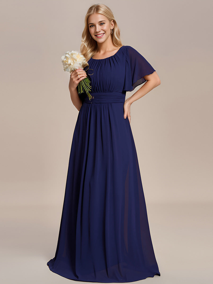 Color=Navy Blue | Bulk Order Short Sleeve Ruffle Pleated A-Line Floor Length Dress | Bridesmaid Dresses-Navy Blue 40