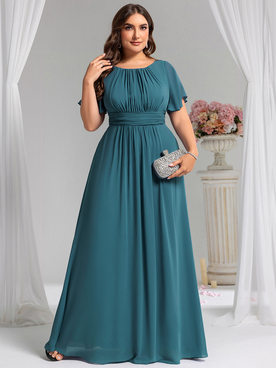 Color=Teal | Factory Design Short Sleeve Ruffle Pleated A-Line Floor Length Bridesmaid Dresses-Teal 28