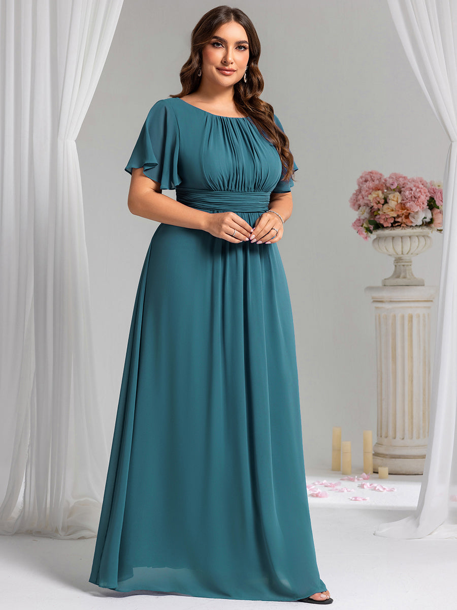 Color=Teal | Factory Design Short Sleeve Ruffle Pleated A-Line Floor Length Bridesmaid Dresses-Teal 29