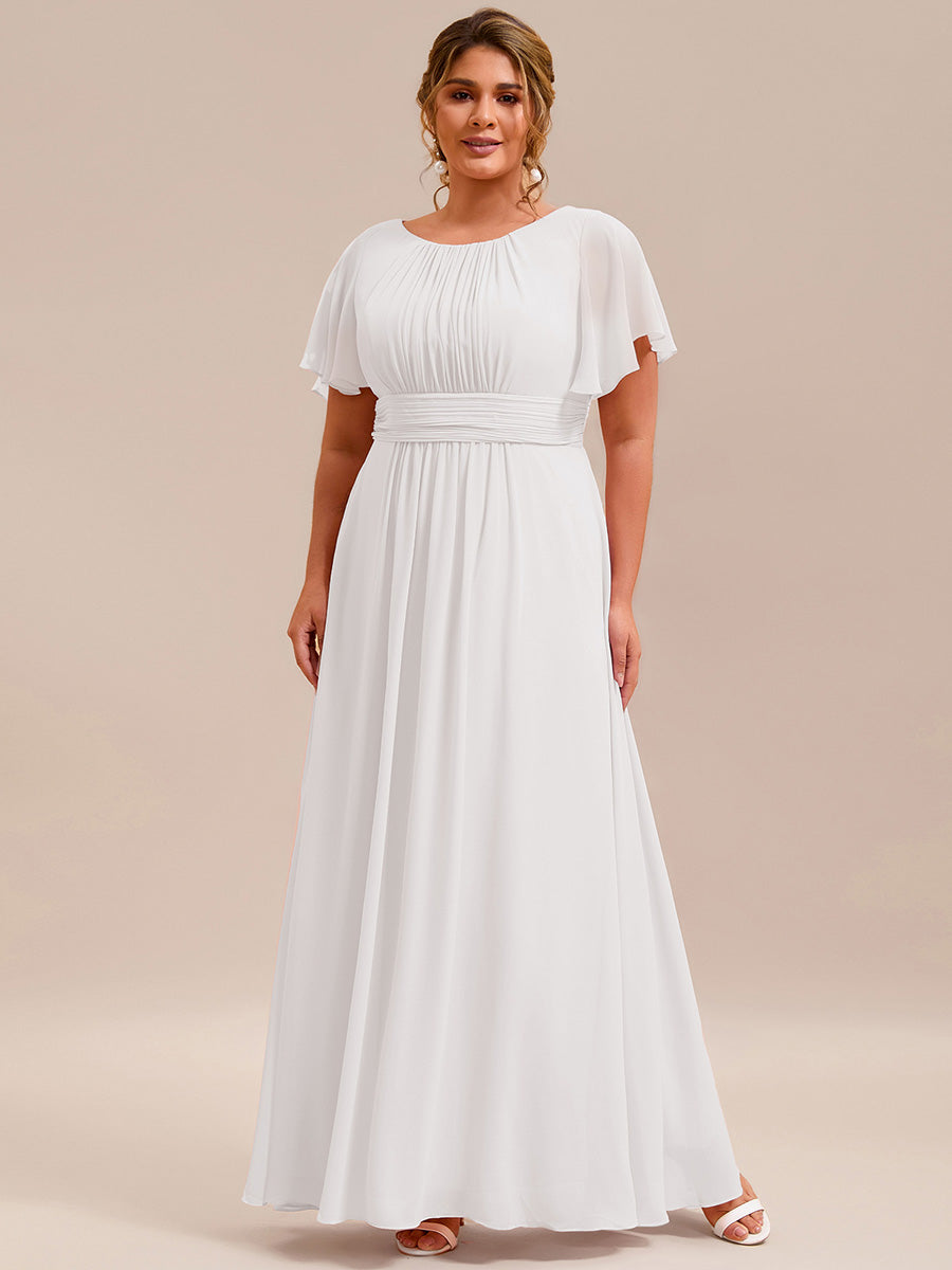 Color=White | Factory Design Short Sleeve Ruffle Pleated A-Line Floor Length Bridesmaid Dresses-White 35