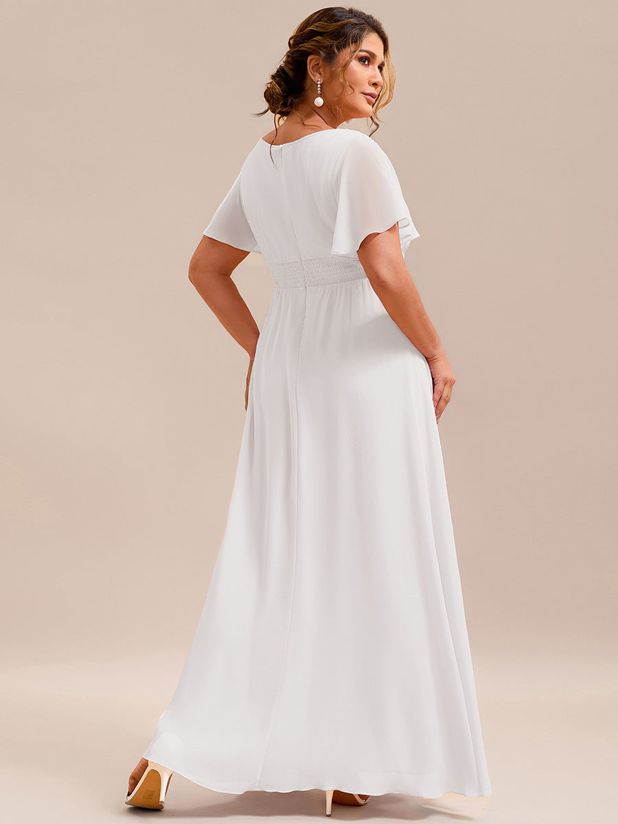 Color=White | Factory Design Short Sleeve Ruffle Pleated A-Line Floor Length Bridesmaid Dresses-White 36