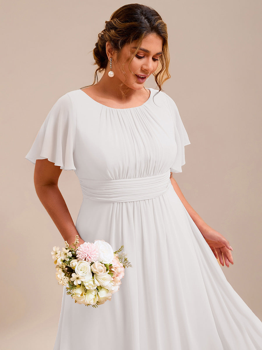 Color=White | Factory Design Short Sleeve Ruffle Pleated A-Line Floor Length Bridesmaid Dresses-White 37
