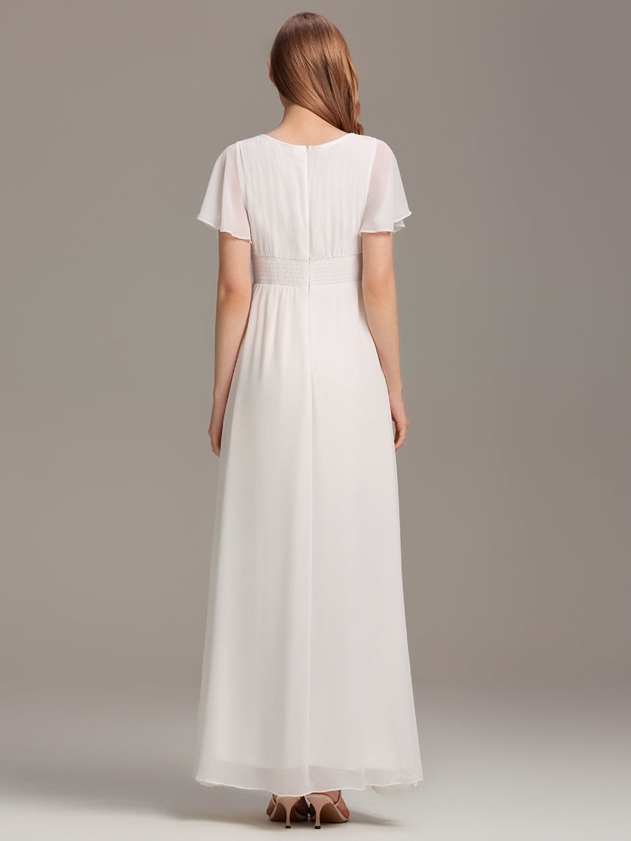 Color=White | Factory Design Short Sleeve Ruffle Pleated A-Line Floor Length Bridesmaid Dresses-White 31